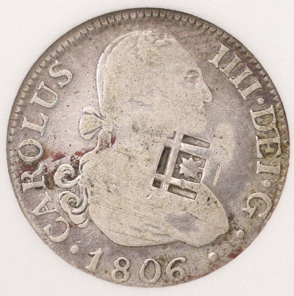 Spain Charles III 2 Reales (Cuban countermark) 西班牙卡洛斯三世2里爾(古巴刻印)