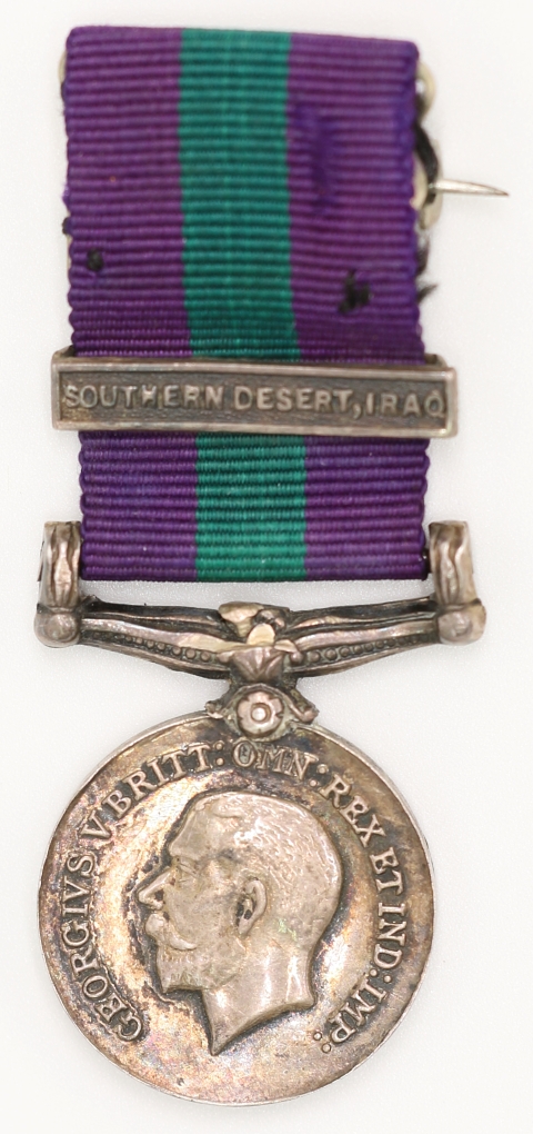 Gerald Patrick Stockwell George V General Service Medal, 1st Type (Miniature, with Southern Desert Iraq Clasp) 傑拉爾德·帕特里克·斯托克韋爾 喬治五世一般服務獎章, 第一型 (迷你版，附南部沙漠伊拉克銘牌)